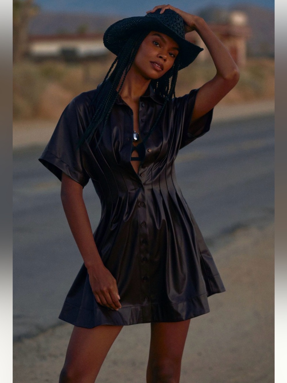 Anthropologie Western Glam Exquise Faux Leather Mini Shirt Dress NWT M Brown